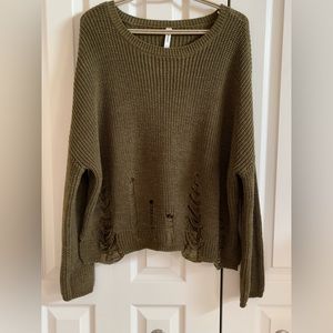 distressed jade knitted sweater